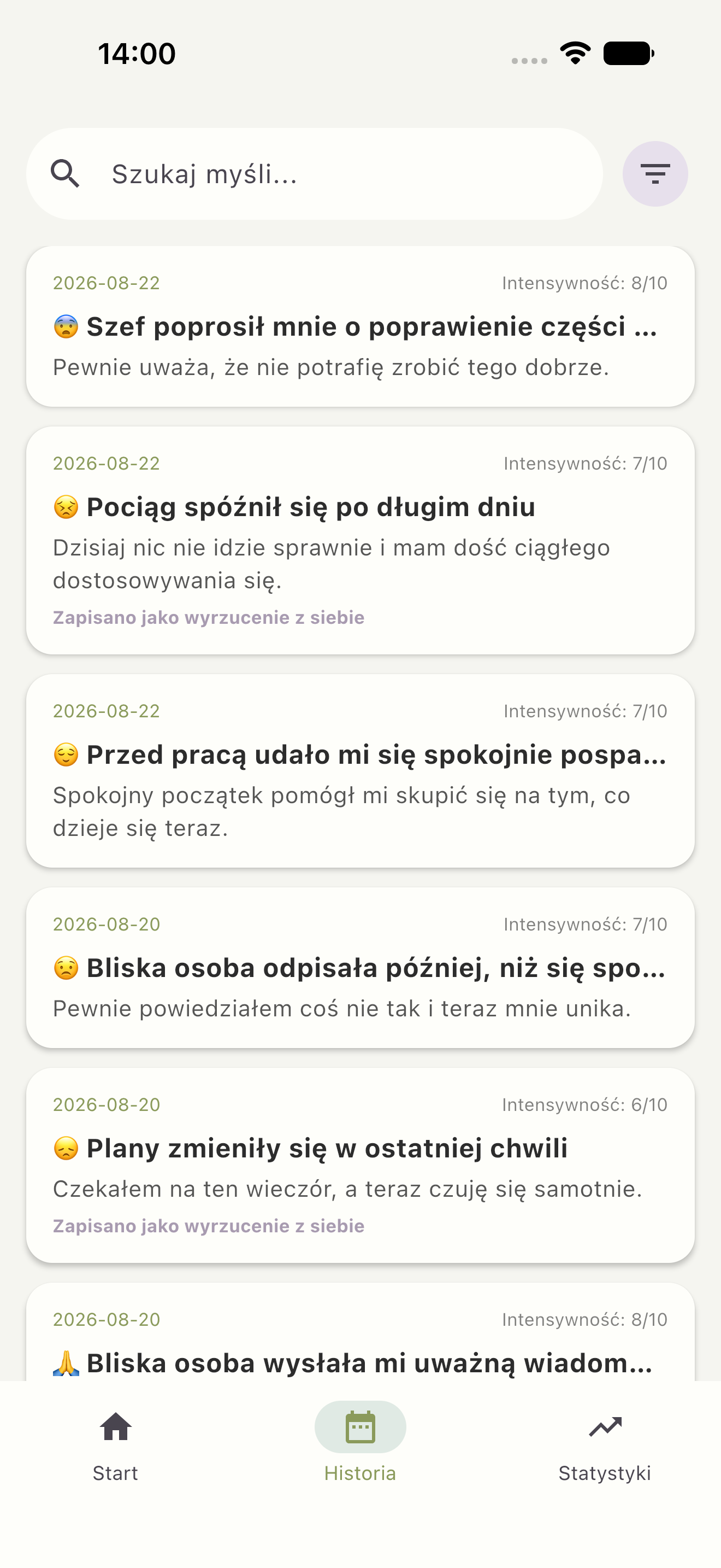 Historia wpisów Reground z wyszukiwaniem i filtrami