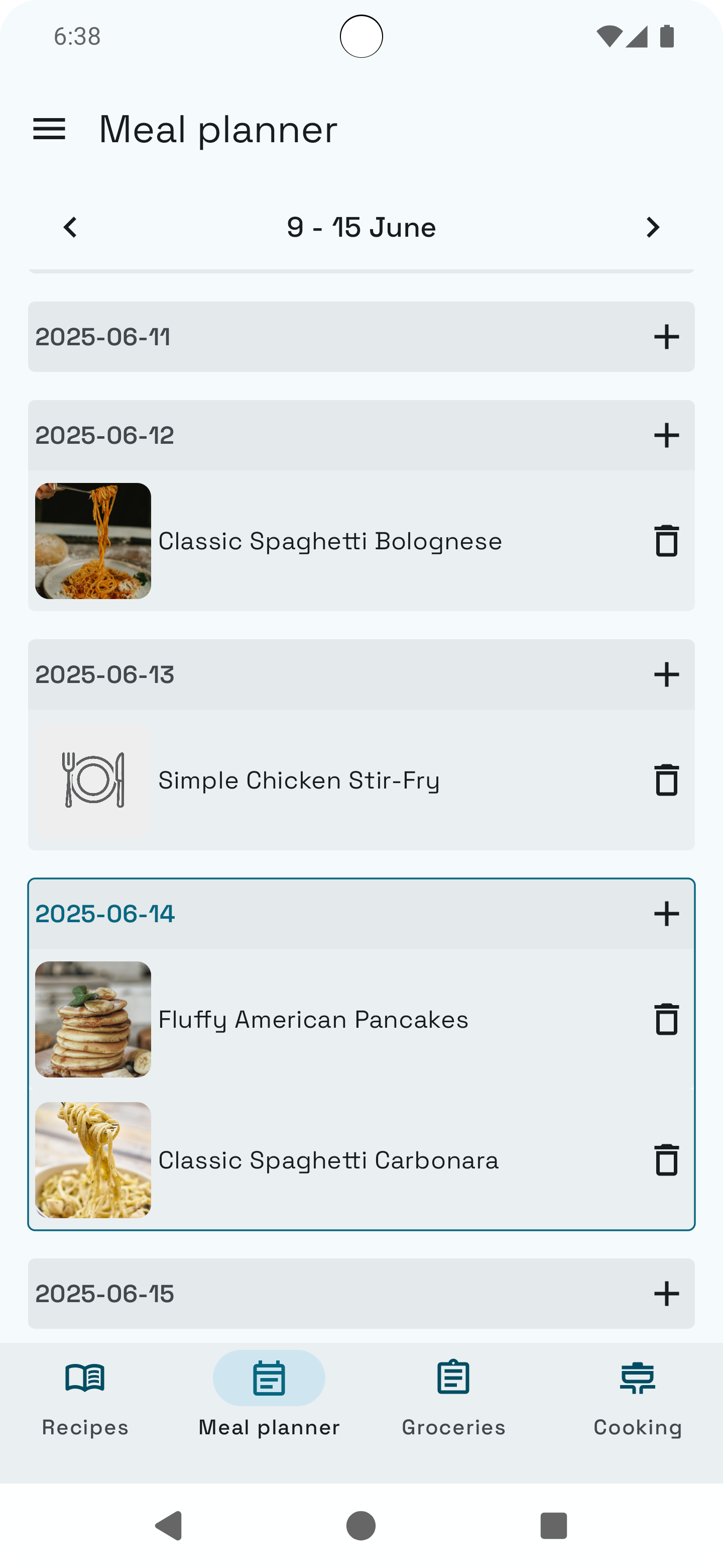 Plan posiłków w Cooking Shelf