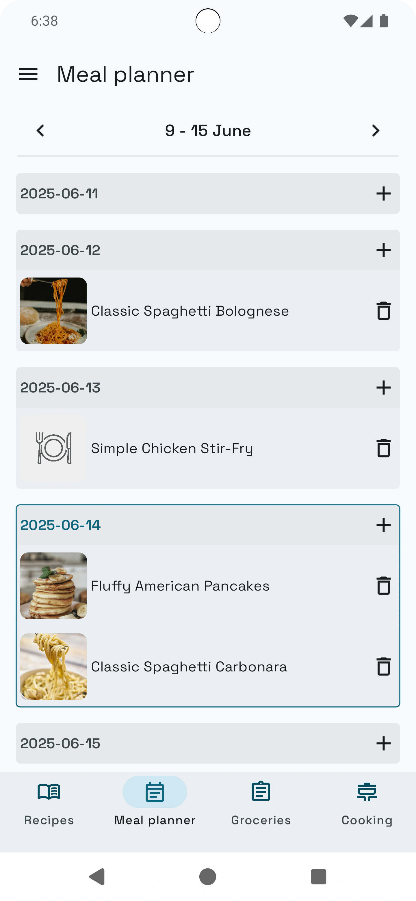 Plan posiłków w Cooking Shelf