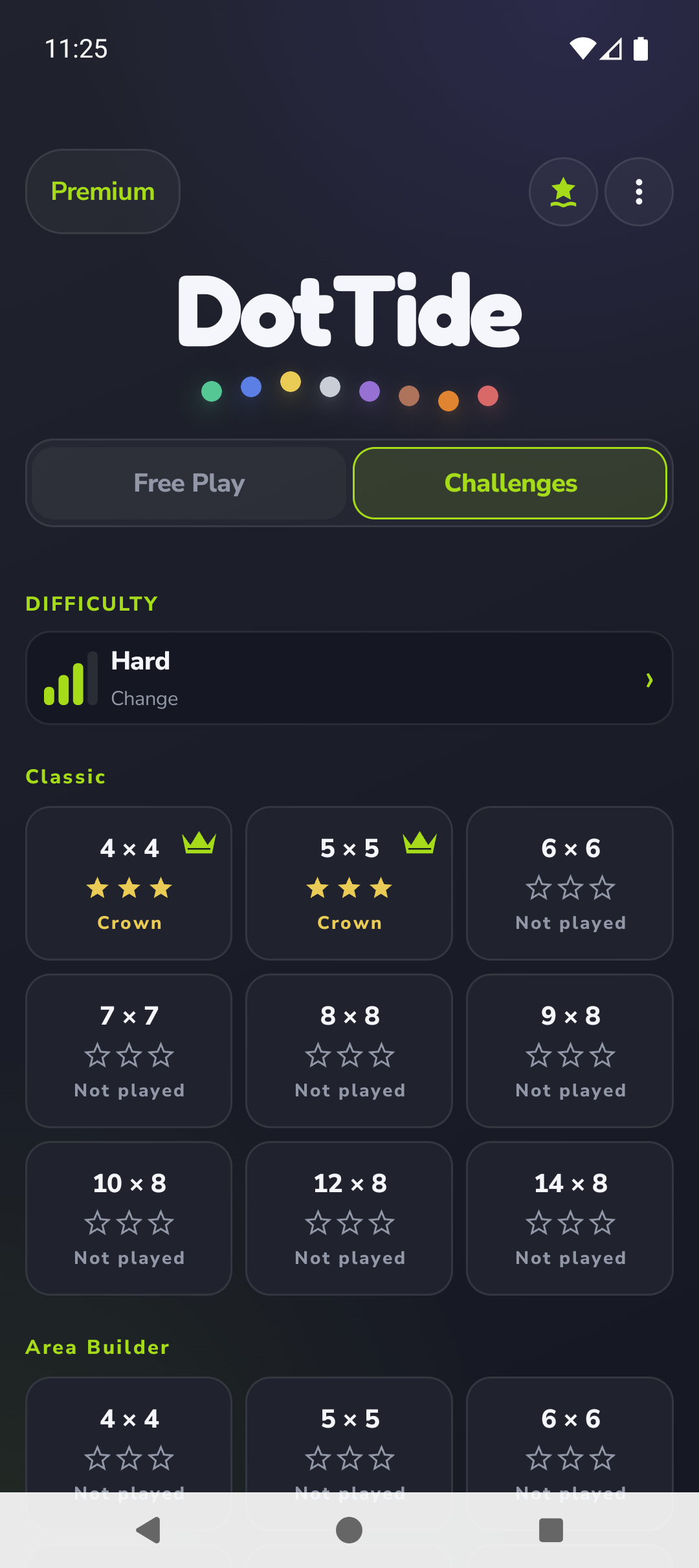 DotTide Challenges screen showing mastery milestones