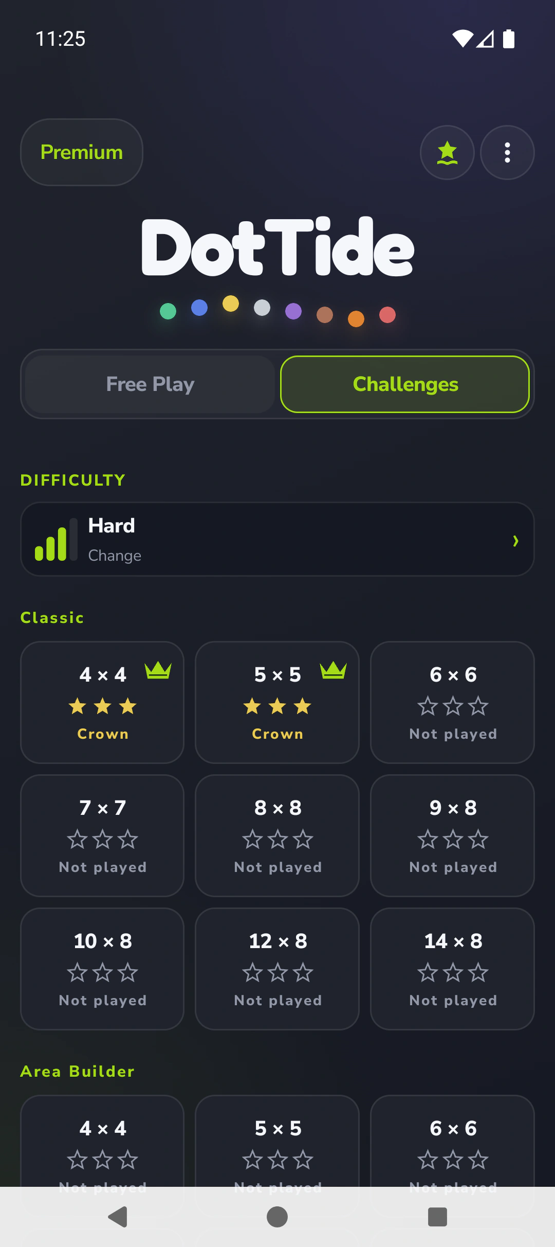 DotTide Challenges screen showing mastery milestones