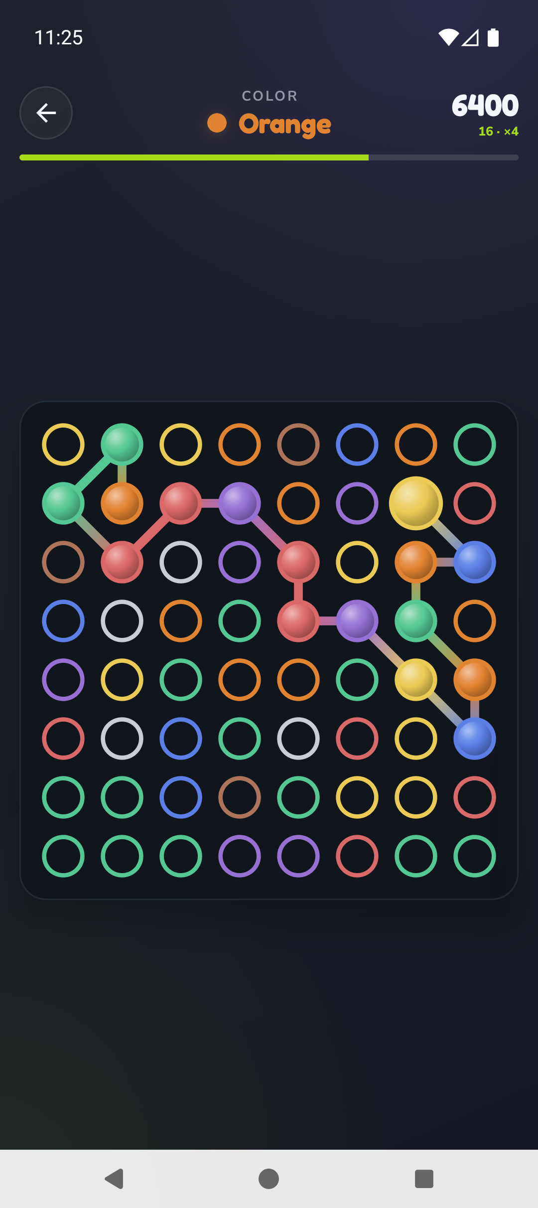 DotTide Snake mode on an 8×8 board