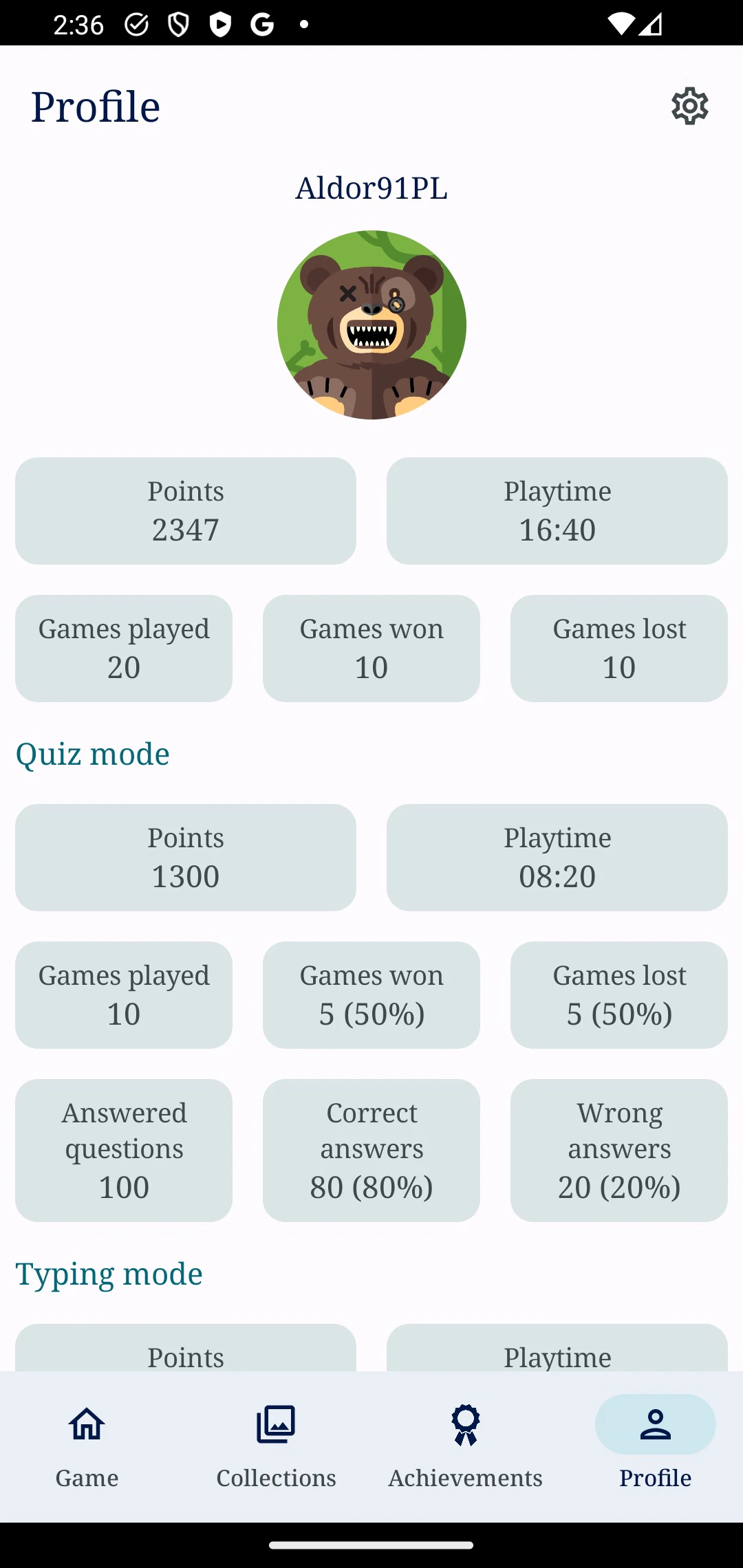 Profil Snap Picture Guess z punktami, czasem gry i statystykami